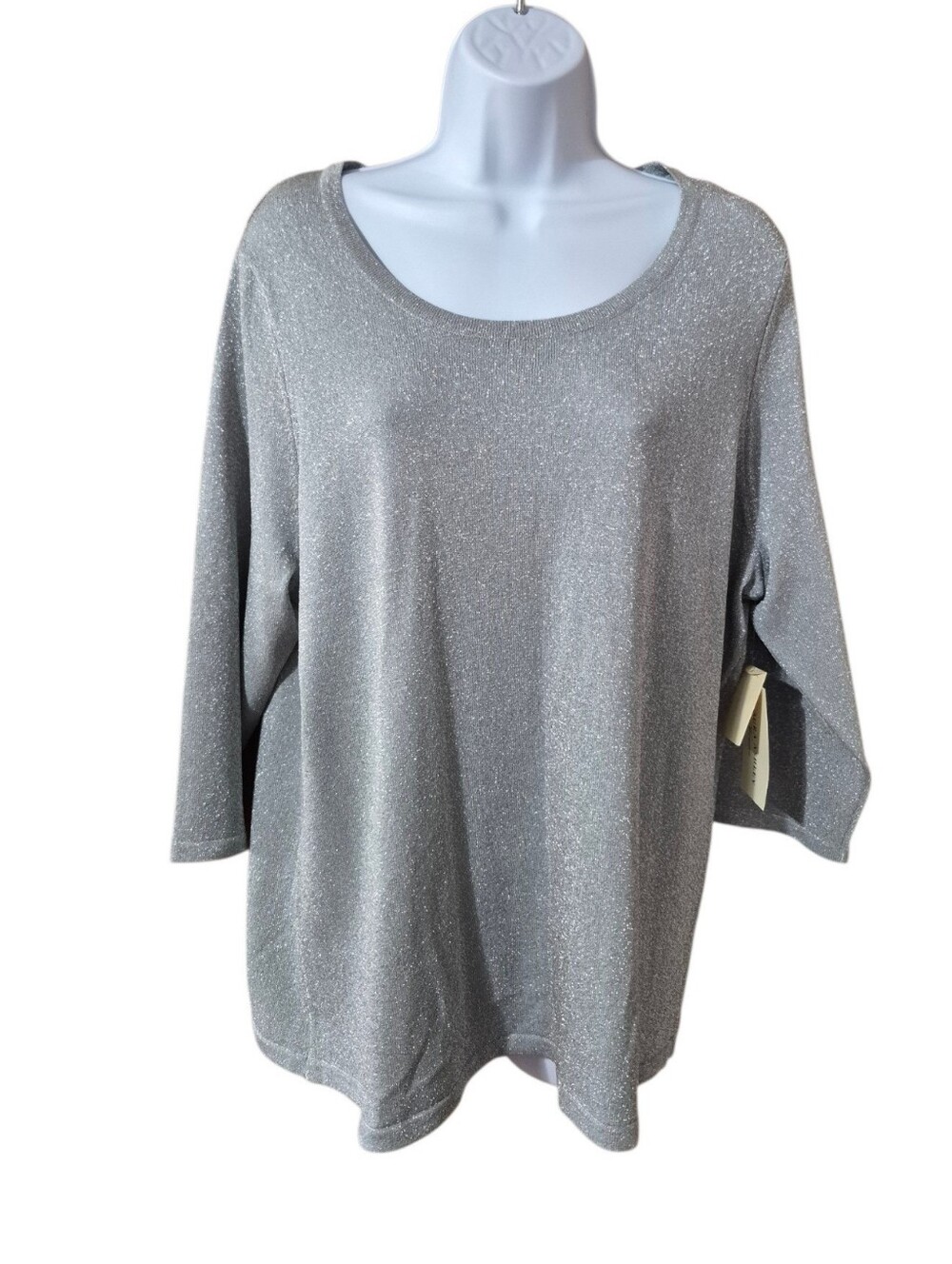 Laura Ashley Silver Sparkle Scoop Neck Rayon Blend Top Perfect For Holidays NWT